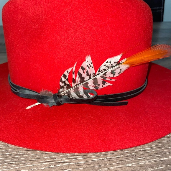 GOORIN BROS Red Hot 100% Wool Fedora Black Leather Strap W/Feather Size S main image 8